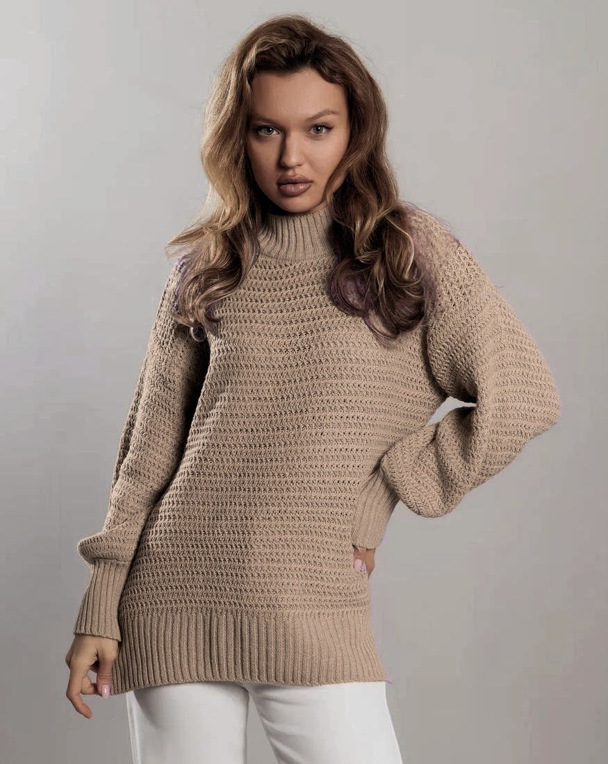 Damen modischer Strickpullover mit strukturiertem Muster und weitem Schnitt Drune