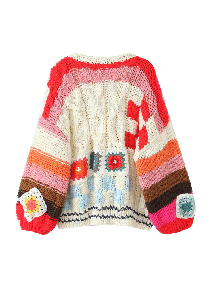 Damen Strickjacke im kreativen Patchwork-Design mit weitem Schnitt Drune