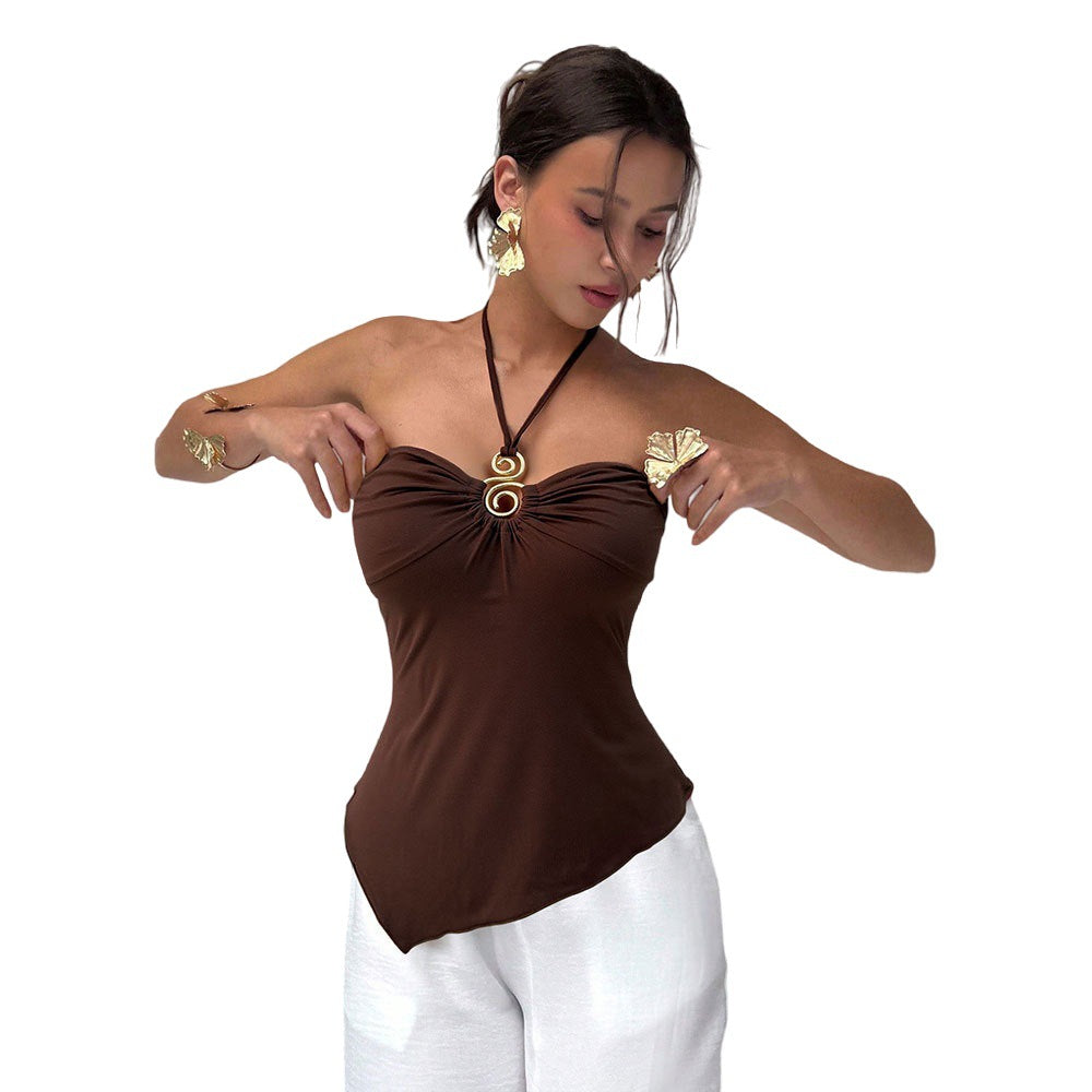 Damen Wickeltop mit eleganter Drapierung und verstellbarem Halsband Drune