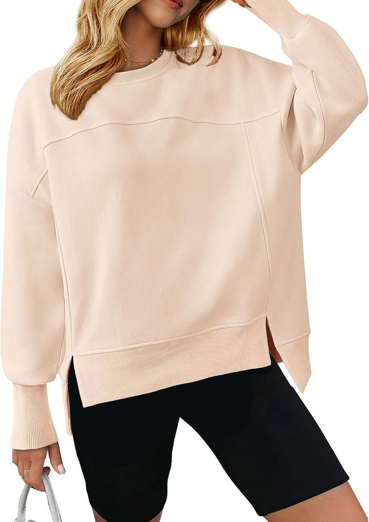 Damen lässiger Oversized Pullover mit modischen Seitenschlitzen und sanfter Textur Drune