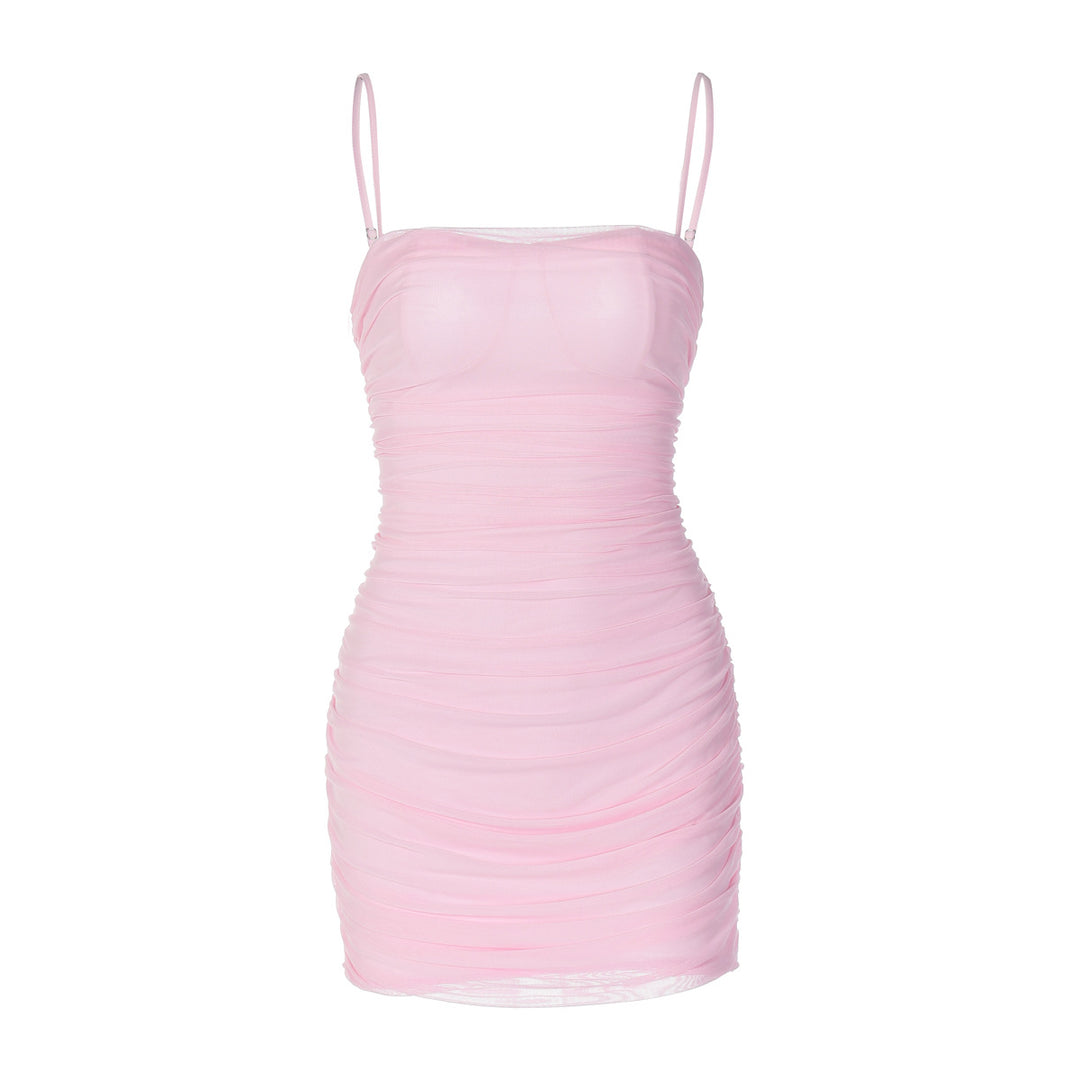 Damen Mini-Kleid mit Raffung und trägerlosen Design Drune