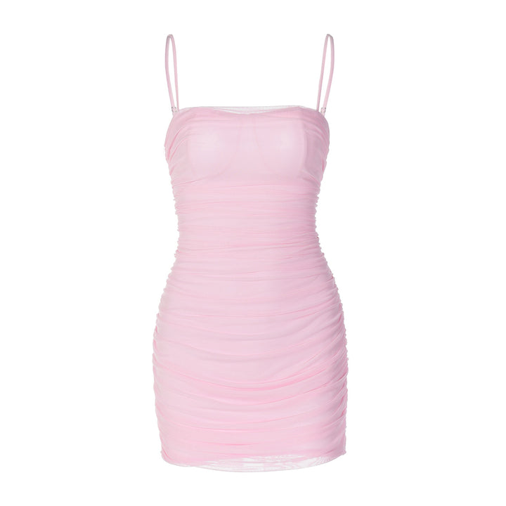 Damen Mini-Kleid mit Raffung und trägerlosen Design Drune