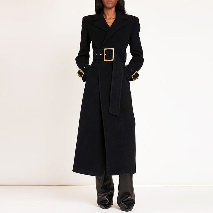 Drune | Langer Wollmischmantel - Anspruchsvolle Silhouette - Goldschnalle Detail - Herbst- & Winter-Essential