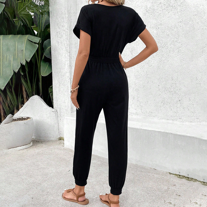 Damen Casual Jumpsuit mit praktischen Taschen und verstellbarem Taillengürtel Drune