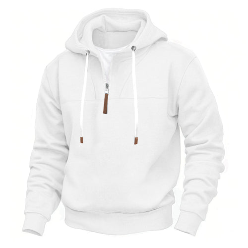 Herren nan Kapuzenpullover mit halbem Reißverschluss, weichem Innenfutter und Leder-Details Drune