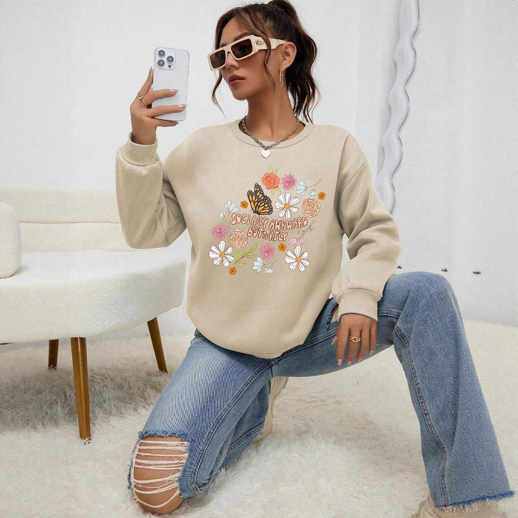 Damen Sweatshirt mit kreativem Floraldesign und inspirierendem Aufdruck Drune