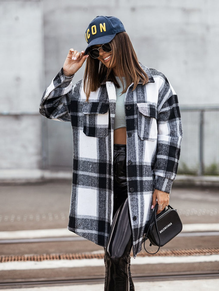 Damen Lässige Karierte Overshirtjacke Drune