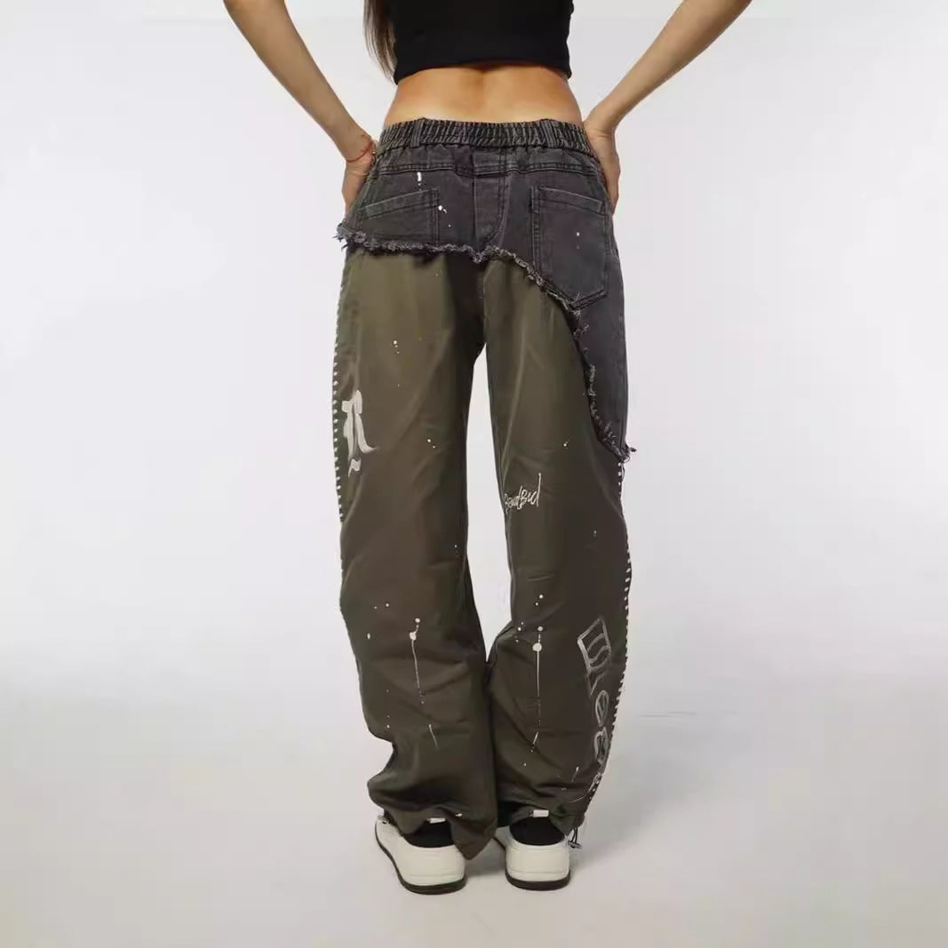 Damen modische Baggy-Jeans mit asymmetrischem Design und einzigartigen Details Drune