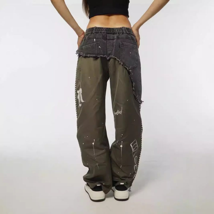 Damen modische Baggy-Jeans mit asymmetrischem Design und einzigartigen Details Drune