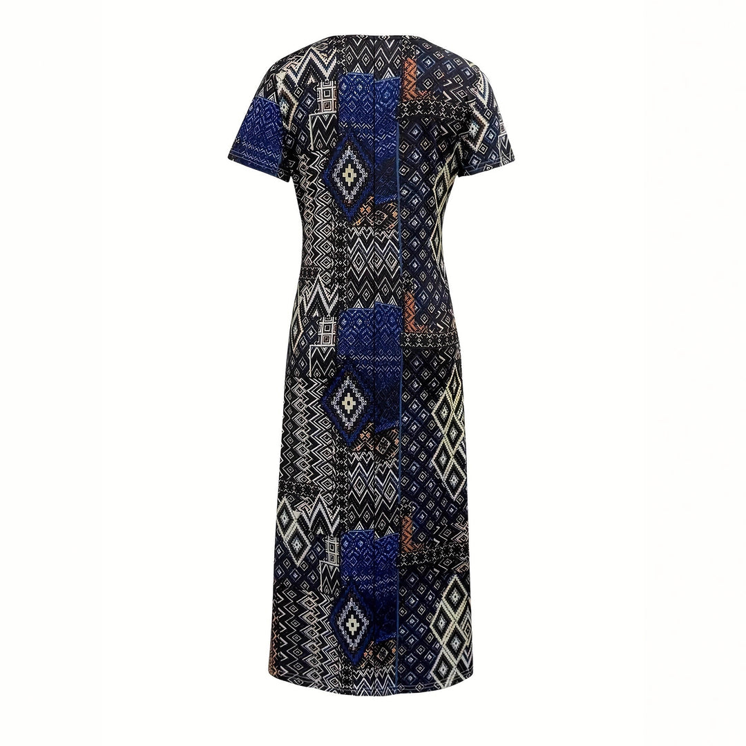 Damen Maxikleid mit geometrischem Muster und V-Ausschnitt Drune