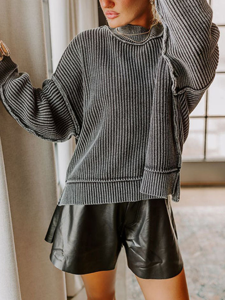 Damen lässiger Rollkragenpullover mit feinem Streifenmuster und oversized Schnitt Drune
