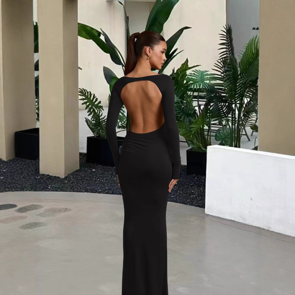Damen elegantes Abendkleid mit figurbetontem Schnitt und langen Ärmeln Drune