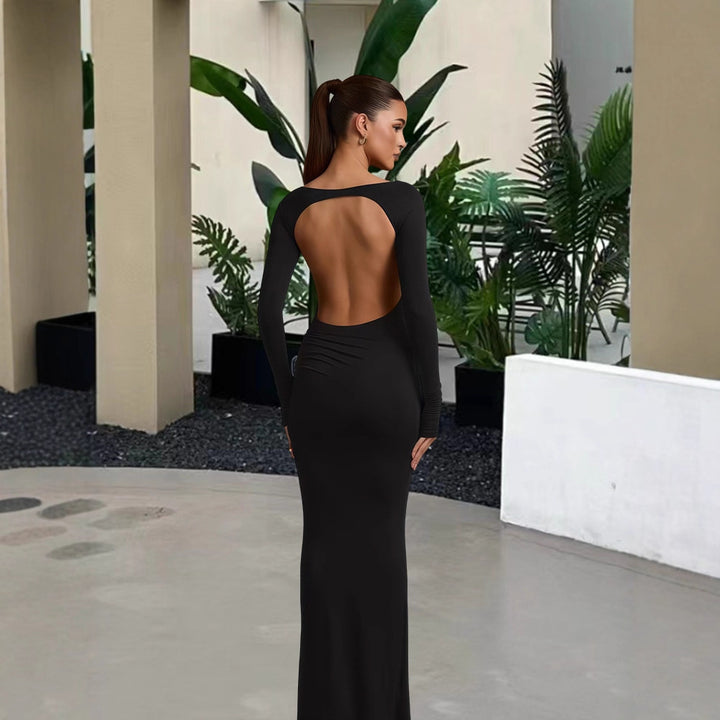 Damen elegantes Abendkleid mit figurbetontem Schnitt und langen Ärmeln Drune