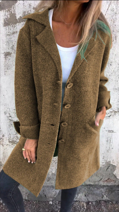 Damen nan Oversize Wollmix-Mantel mit Reverskragen aufgesetzten Taschen geknöpfter Front und umgeschlagenen Ärmeln Drune