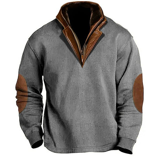 Herren Strickpullover mit Lederdetails und hohem Kragen Drune
