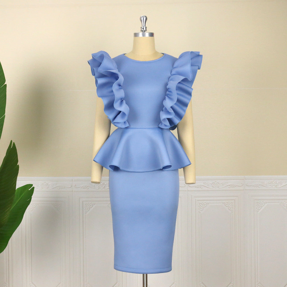 Damen figurbetontes Kleid mit extravaganten Rüschendetails Drune