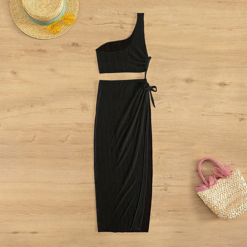 Damen Tragefreundliches Wickelkleid mit asymmetrischem Oberteil und elastischem Bund Drune