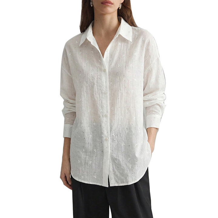 Damen elegante Lockere Bluse mit feinen Stickdetails Drune