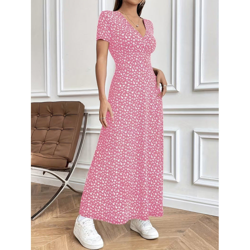 Damen Maxikleid mit vorteilhaftem V-Ausschnitt und floralem Muster Drune