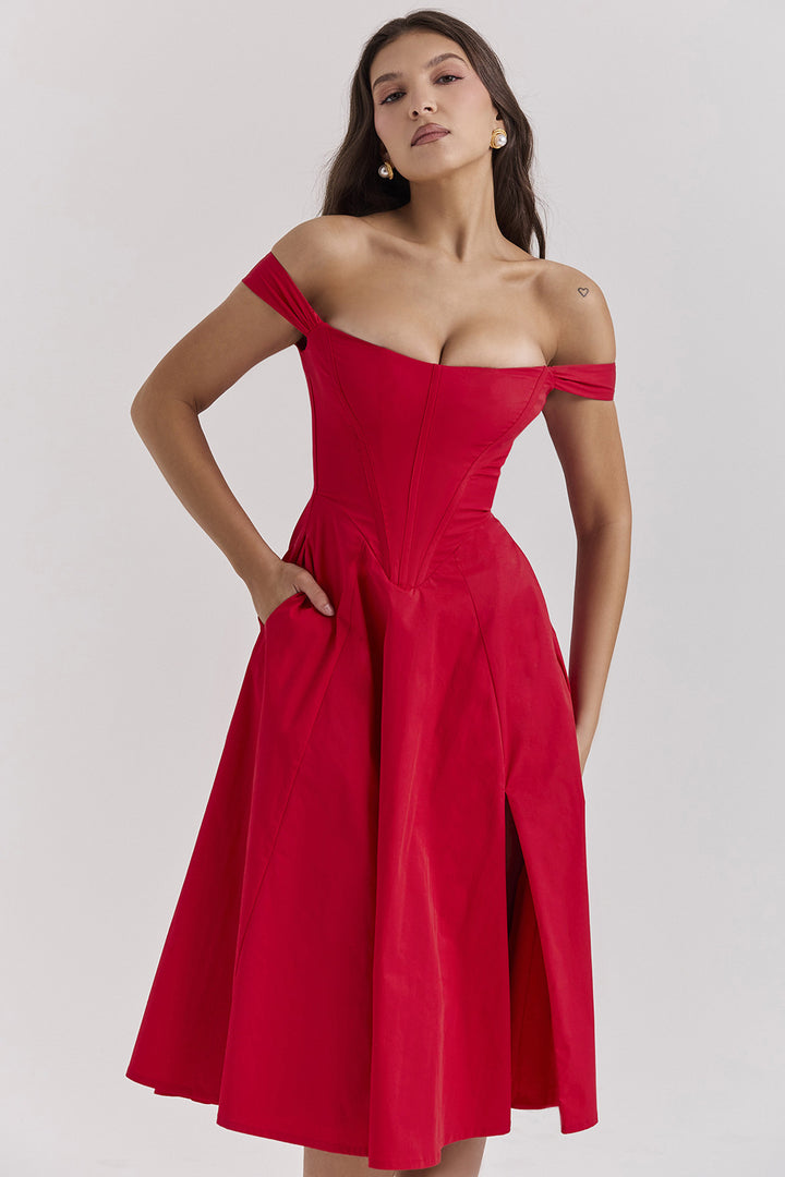 Damen Maxikleid mit schulterfreiem Design und floralem Muster Drune