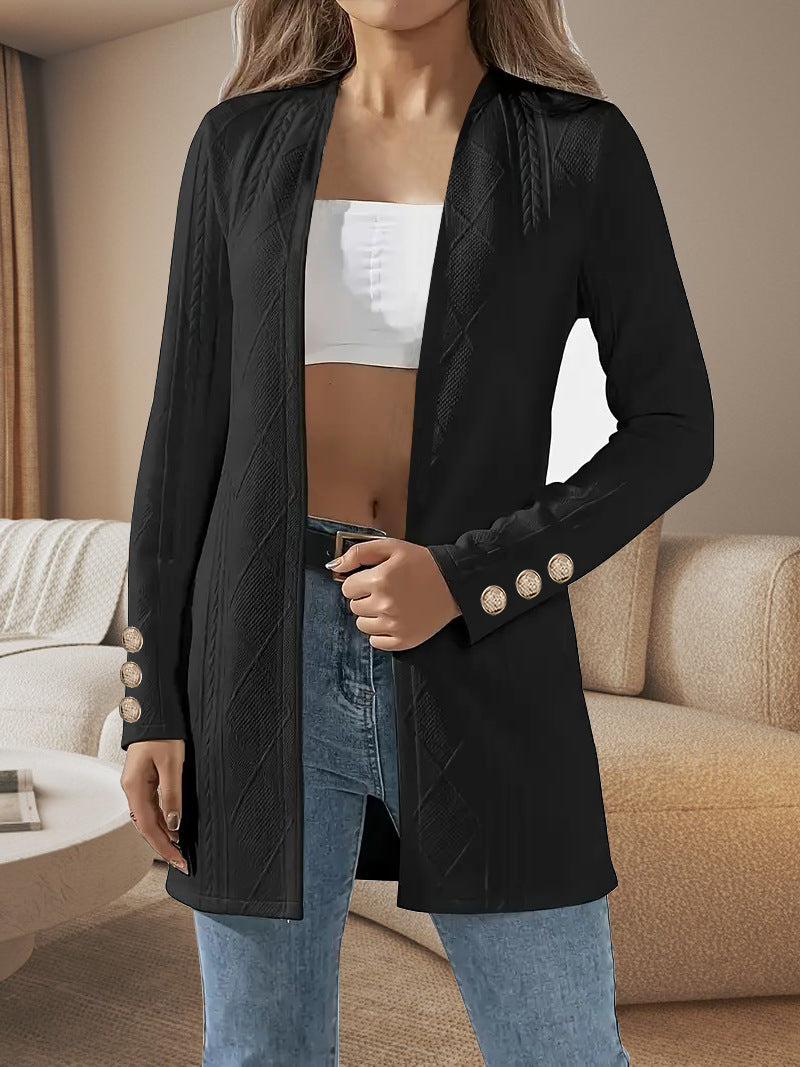 Damen Elegante Longjacke mit strukturiertem Design und dekorativen Knopfdetails Drune