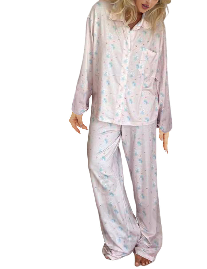 Damen Schlafanzug-Set mit zarten floralem Muster Drune