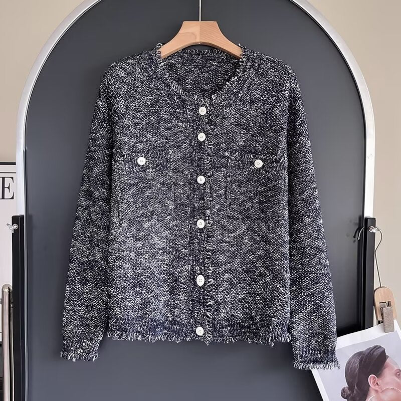 Damen modische Strickjacke mit Knopfleiste und praktischen Taschen Drune