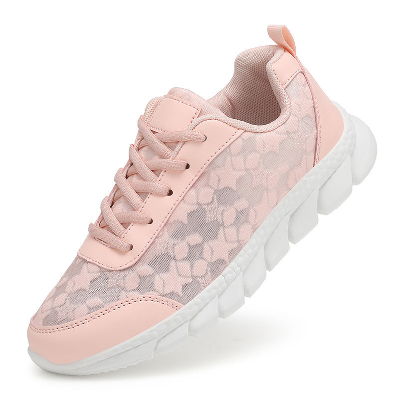 Damen nan Netz-Sneaker mit floralem Durchbruchmuster, flexibler Segmentsohle und gepolstertem Fersenkragen Drune