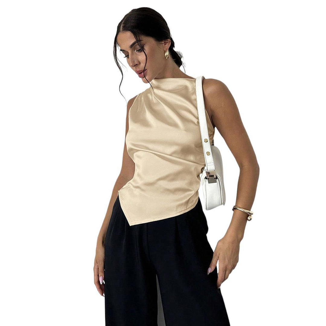 Damen elegantes, tailliertes Satinoberteil mit asymmetrischem Saum Drune