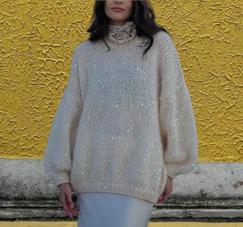 Damen Glitzernder Strickpullover mit weitem Schnitt und eleganten Akzenten Drune