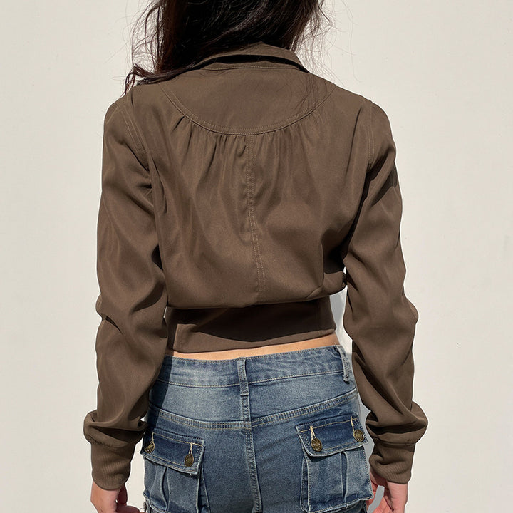 Damen modische cropped Jacke mit Stehkragen und Reißverschluss Drune