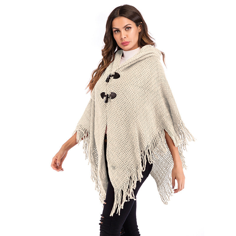 Damen Oversized Poncho mit rollkragen und lässigem Karomuster Drune