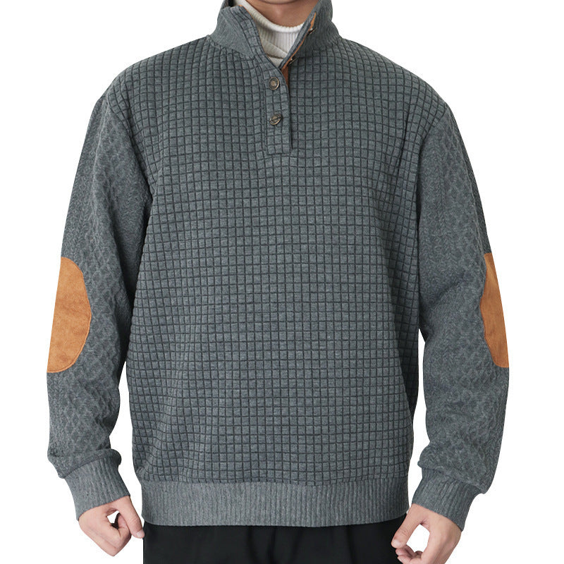 Herren modischer Pullover mit strukturiertem Kanalmuster und kontrastierenden Ellbogenpatches Drune