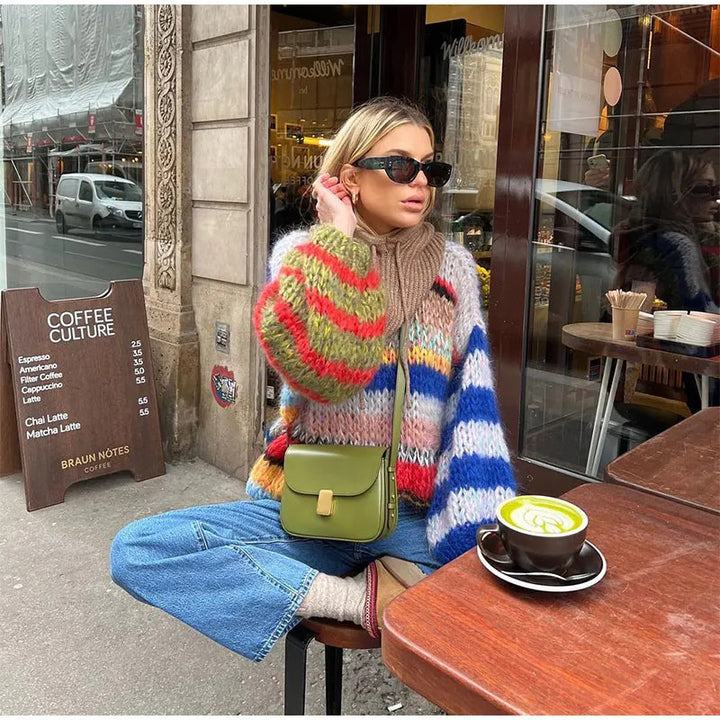 Damen Kuscheliger Strickpullover mit auffälligem Farbdesign Drune