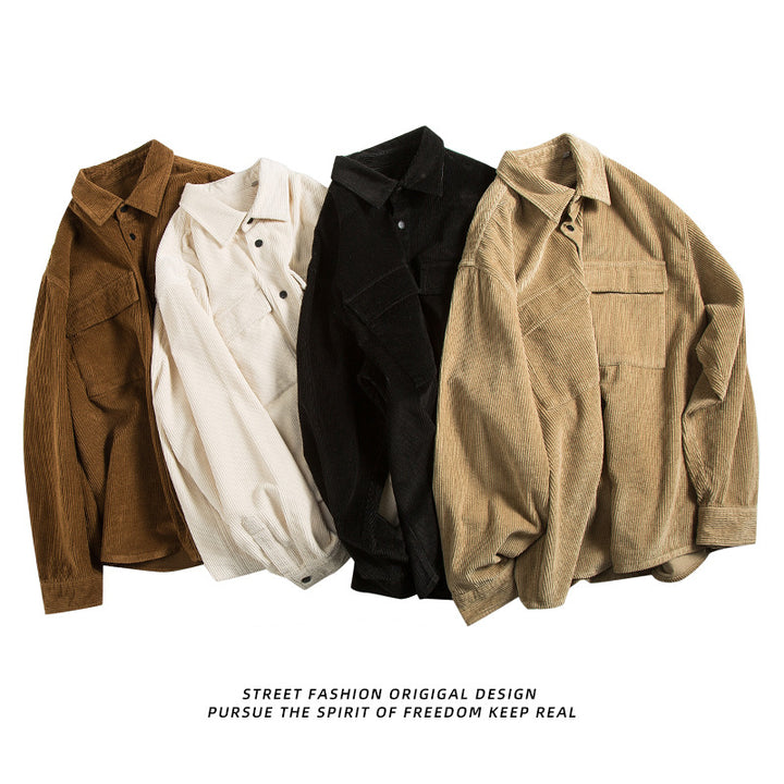 Herren  Corduroy Relaxed Overshirt mit Klappbrusttaschen Drune