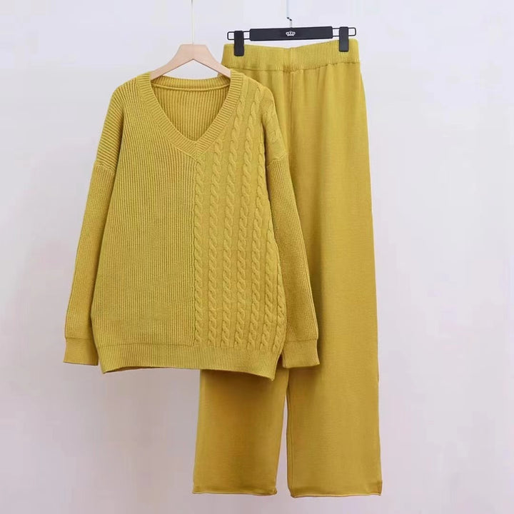 Damen Elegantes Strickpullover-Set mit V-Ausschnitt und losem Schnitt Drune