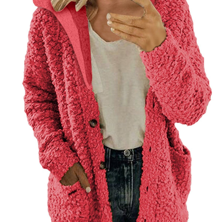 Damen kuschelige Fleecejacke mit Kapuze und praktischen Taschen Drune