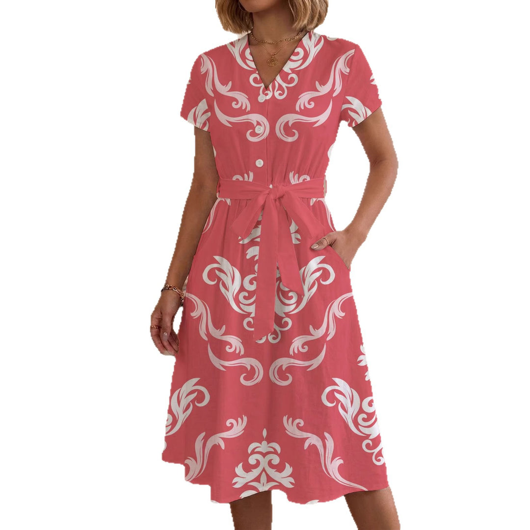 Damen Sommerliches Kleid mit taillierbarem Bindegürtel und floralem Muster Drune