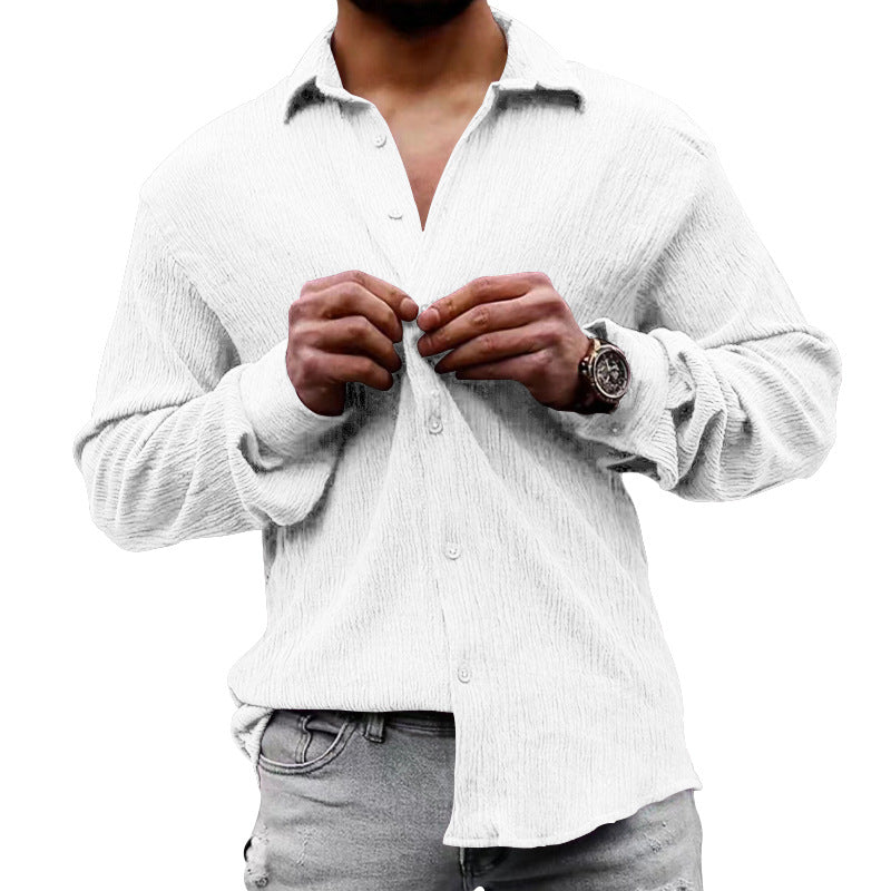 Herren nan strukturiertes Casual-Hemd mit Crinkle-Optik, Hemdkragen und legerem Oversize-Schnitt Drune