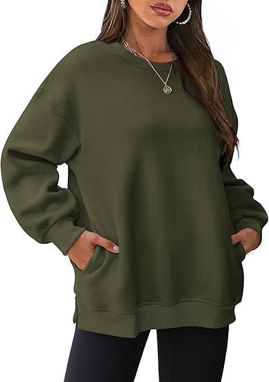 Damen nan lässiger Oversize-Sweatpullover mit seitlichen Eingrifftaschen, geripptem Saum und überschnittener Schulter Drune