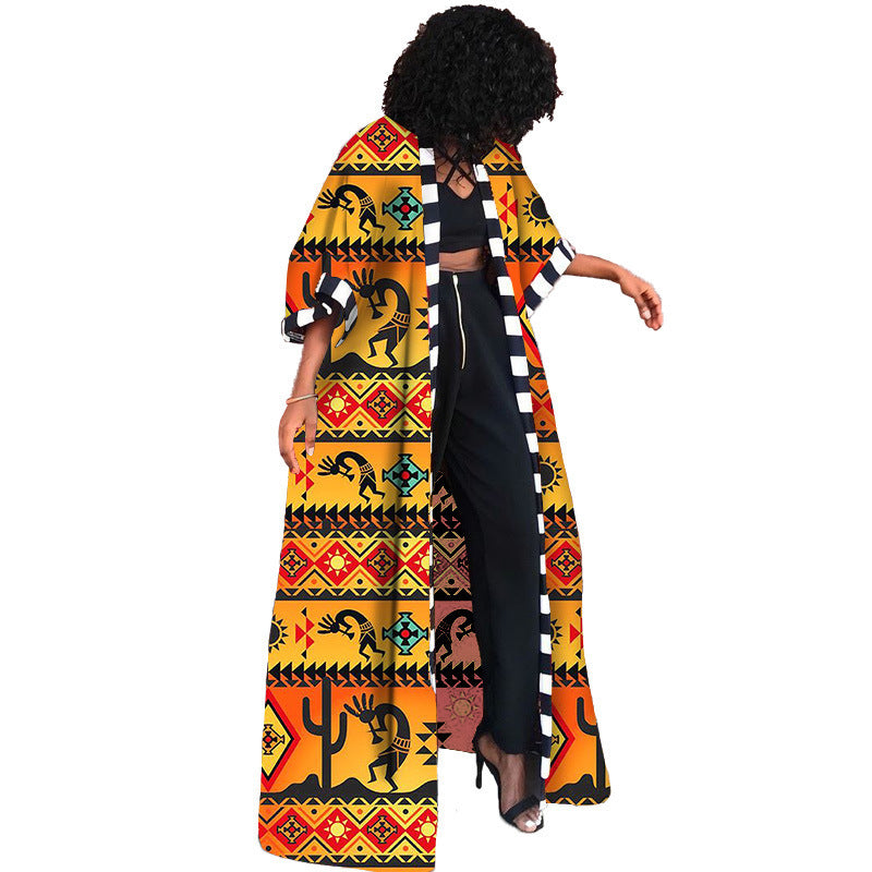 Damen Kimono-Jacke mit buntem geometrischen Muster und weitem Schnitt Drune