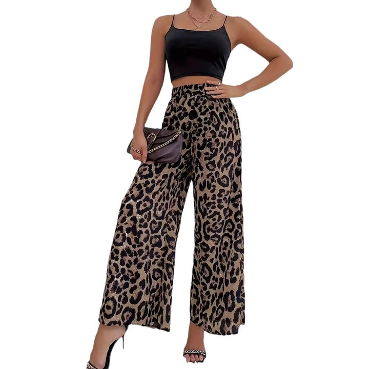 Damen Weite Leopard-Hosen aus fließendem Material mit elastischem Bund Drune