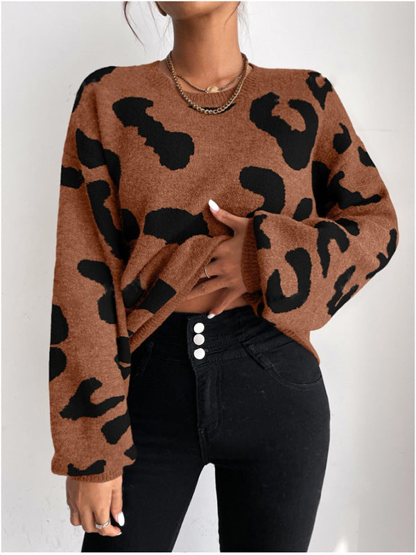 Damen modischer Strickpullover mit trendigem Leo-Design und weitem Schnitt Drune