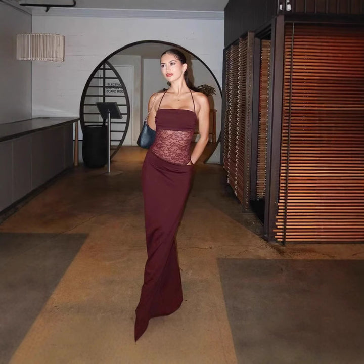 Damen Maxikleid mit transparentem Oberteil und eleganten Details Drune