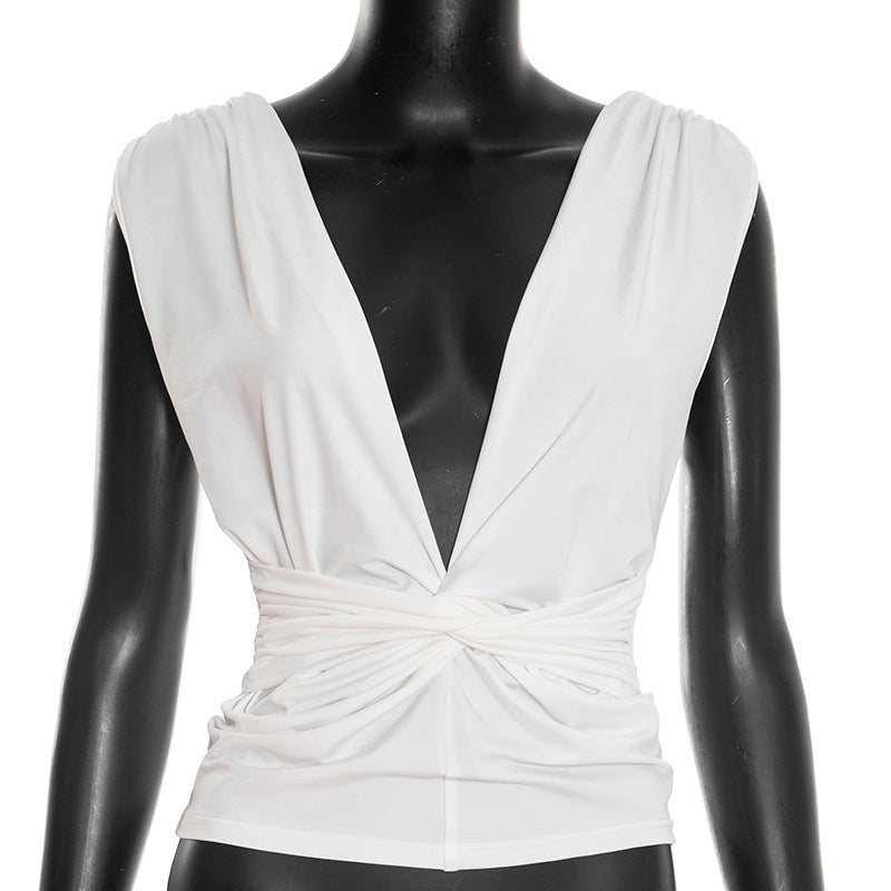 Damen elegantes Wickeloberteil mit tiefem V-Ausschnitt und raffinierter Drapierung Drune
