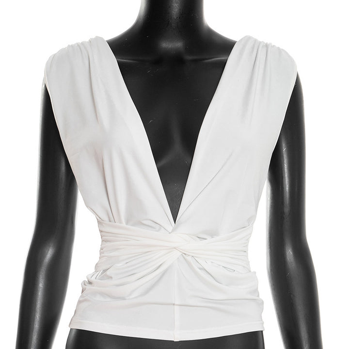 Damen elegantes Wickeloberteil mit tiefem V-Ausschnitt und raffinierter Drapierung Drune