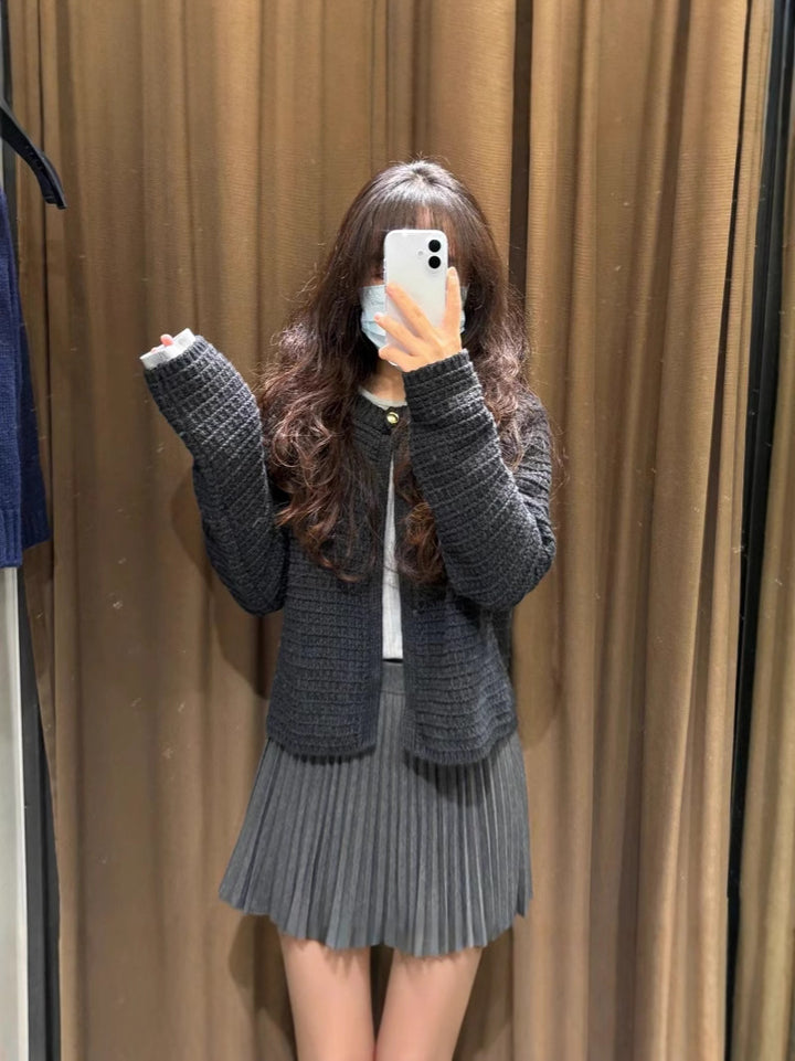 Damen modische Strickjacke mit dekorativem Knopf und elegantem Schnitt Drune
