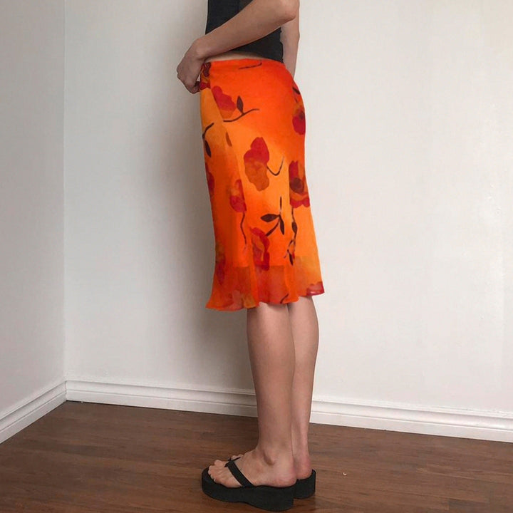 Damen schwingender Sommerrock mit floralen Mustern und leichtem Stoff Drune