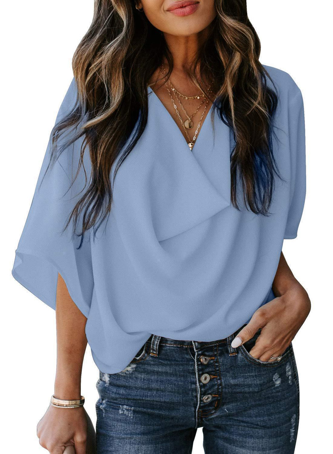Damen Bluse mit U-Boot-Ausschnitt und lässigem Schnitt Drune