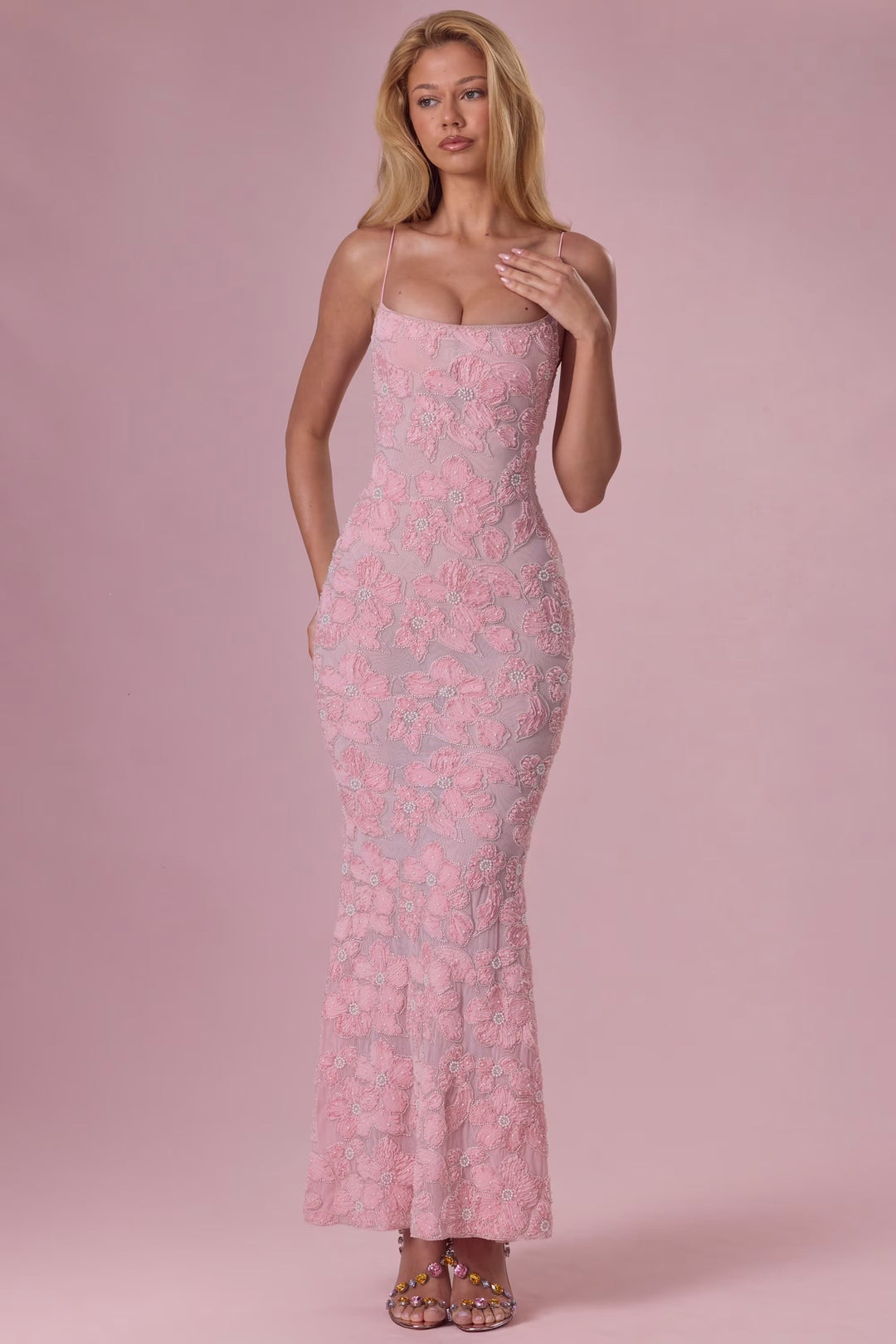 Damen Elegantes Maxikleid mit floralem Spitzenmuster Drune
